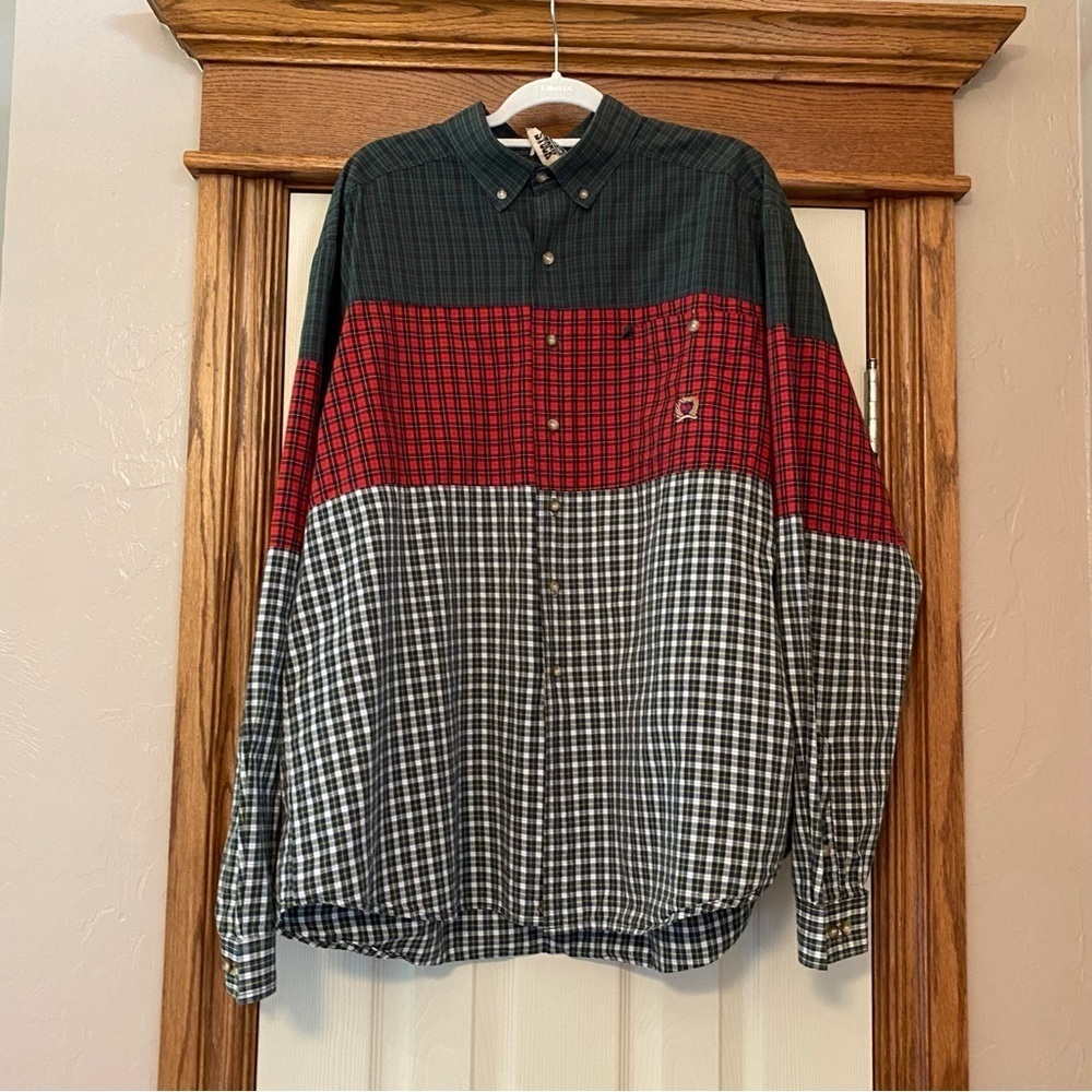 Vtg Panhandle Slim Men Shirt Red Green Black Color Block Plaid Sz …